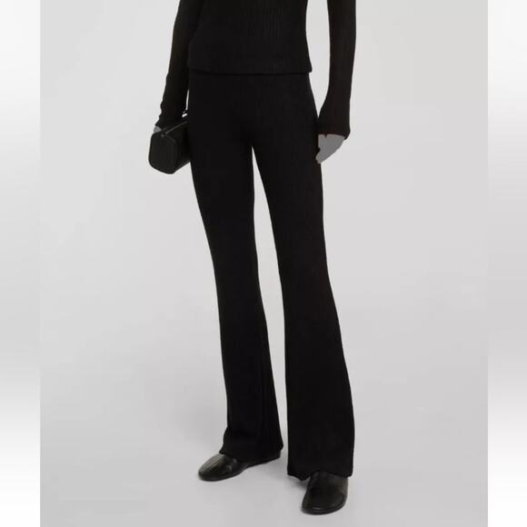 Vince Black Ribbed Knit Stretch Elastic Pull On Flare Pants Size Large - Picture 1 of 6